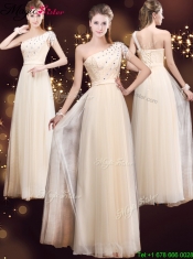 2016 Elegant One Shoulder Prom Dresses with Appliques and Beading