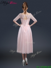 2016 Elegant Tea Length Prom Dresses with Lace and Bowknot