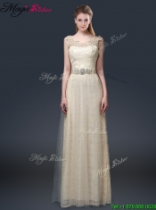 2016 Empire Lace Prom Dresses with Appliques in Champagne