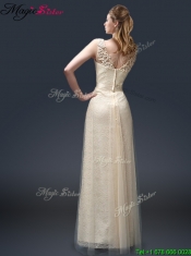 2016 Empire Lace Prom Dresses with Appliques in Champagne