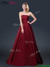 2016 Gorgeous A Line Strapless Prom Dresses with Brush Train