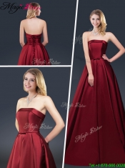 2016 Gorgeous A Line Strapless Prom Dresses with Brush Train