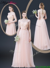 2016 Lovely Empire Bateau Prom Dresses with Appliques and Bowkno