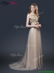 2016 Luxurious Brush Train Prom Dresses with Appliques and Bowknot