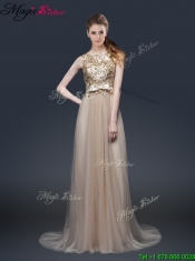 2016 Luxurious Brush Train Prom Dresses with Appliques and Bowknot
