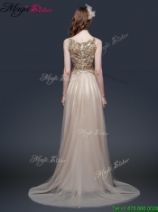 2016 Luxurious Brush Train Prom Dresses with Appliques and Bowknot