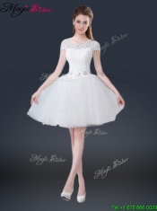 2016 Luxurious Mini Length Short Sleeves Beading Prom Dresses