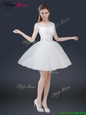 2016 Luxurious Mini Length Short Sleeves Beading Prom Dresses