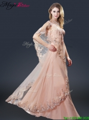 2016 Luxurious One Shoulder Appliques Prom Dresses in Peach