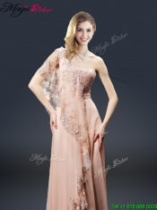 2016 Luxurious One Shoulder Appliques Prom Dresses in Peach
