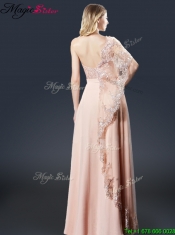 2016 Luxurious One Shoulder Appliques Prom Dresses in Peach
