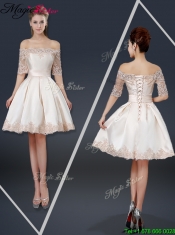 2016 New Arrivals Off the Shoulder Appliques Champagne Short Prom Dresses