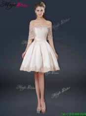 2016 New Arrivals Off the Shoulder Appliques Champagne Short Prom Dresses