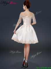 2016 New Arrivals Off the Shoulder Appliques Champagne Short Prom Dresses