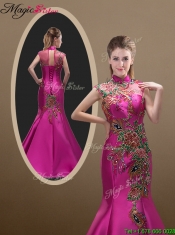 2016 New Style Mermaid Brush Train Prom Dresses with Appliques and Bead