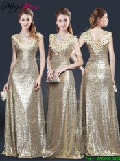 2016 Perfect V Neck Sequins Prom Dresses in Champagne