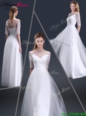 2016 Popular Off the Shoulder Half Sleeves Prom Dresses with Beading
