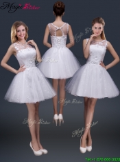 2016 Pretty Short Scoop Appliques Prom Dresses in White
