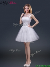 2016 Pretty Short Scoop Appliques Prom Dresses in White