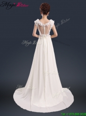 2016 Pretty V Neck Empire Prom Dresses with Appliques
