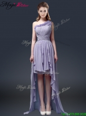 2016New Style One Shoulder High Low Ruffles Prom Dresses