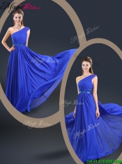 Cheap 2016 One Shoulder Blue Prom Dresses with Belt