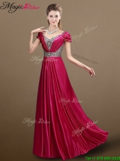 Pretty Empire V Neck Beading Prom Dresses with Short Sleeves for 2016