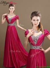 Pretty Empire V Neck Beading Prom Dresses with Short Sleeves for 2016