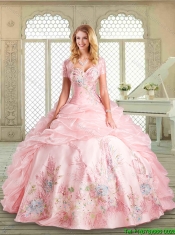 Gorgeous Floor Length Sweet 16 Gowns with Appliques and Pick Ups