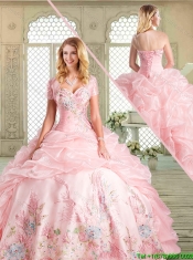 Gorgeous Floor Length Sweet 16 Gowns with Appliques and Pick Ups
