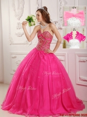 2016 Beautiful A Line Hot Pink Quinceanera Gowns with Beading