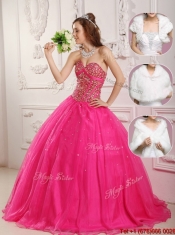 2016 Beautiful A Line Hot Pink Quinceanera Gowns with Beading