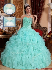 2016 Beautiful Apple Green Quinceanera Dresses with Beading and Ruffles
