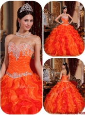 2016 Beautiful Appliques and Beading Quinceanera Dresses in Orange