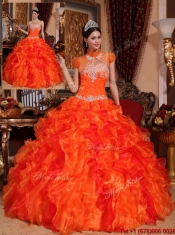 2016 Beautiful Appliques and Beading Quinceanera Dresses in Orange