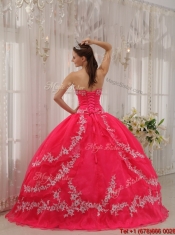 2016 Beautiful Ball Gown Appliques Quinceanera Dresses in Coral Red