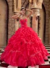 2016 Beautiful Beading and Ruffles Quinceanera Dresses in Coral Red