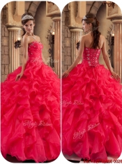 2016 Beautiful Beading and Ruffles Quinceanera Dresses in Coral Red