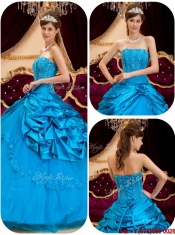 2016 Beautiful Teal Quinceanera Gowns with Appliques and Beading