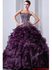 2016 Best Brush Train Sweet 16 Dresses with Beading and Ruffles