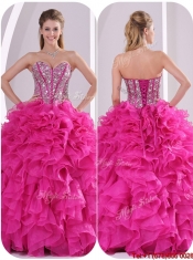2016 Best Ruffles and Beading Quinceanera Gowns in Fuchsia