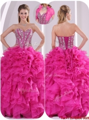 2016 Best Ruffles and Beading Quinceanera Gowns in Fuchsia