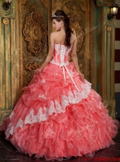 2016 Best Waltermelon Quinceanera Gowns with Appliques and Ruffles