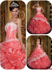 2016 Best Waltermelon Quinceanera Gowns with Appliques and Ruffles