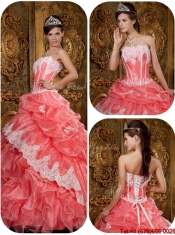 2016 Best Waltermelon Quinceanera Gowns with Appliques and Ruffles