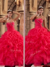 2016 Discount Red Sweetheart Quinceanera Gowns with Ruffles