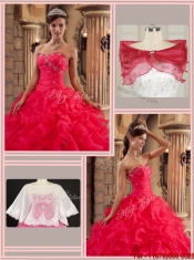 2016 Discount Red Sweetheart Quinceanera Gowns with Ruffles