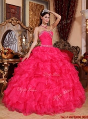 2016 Elegant Ball Gown Beading Sweet 16 Dresses in Coral Red