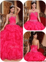 2016 Elegant Ball Gown Beading Sweet 16 Dresses in Coral Red