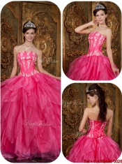 2016 Elegant Hot Pink Sweet 16 Dresses with Appliques and Ruffles